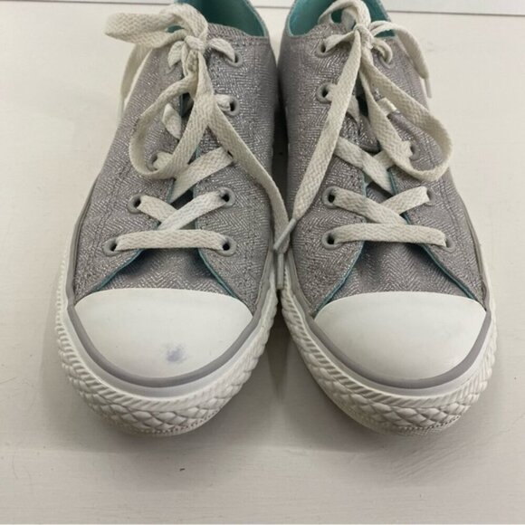 Converse Double Tongue Silver Sparkle and Turquoise Low Top Sneakers Youth Size3 - Picture 4 of 12